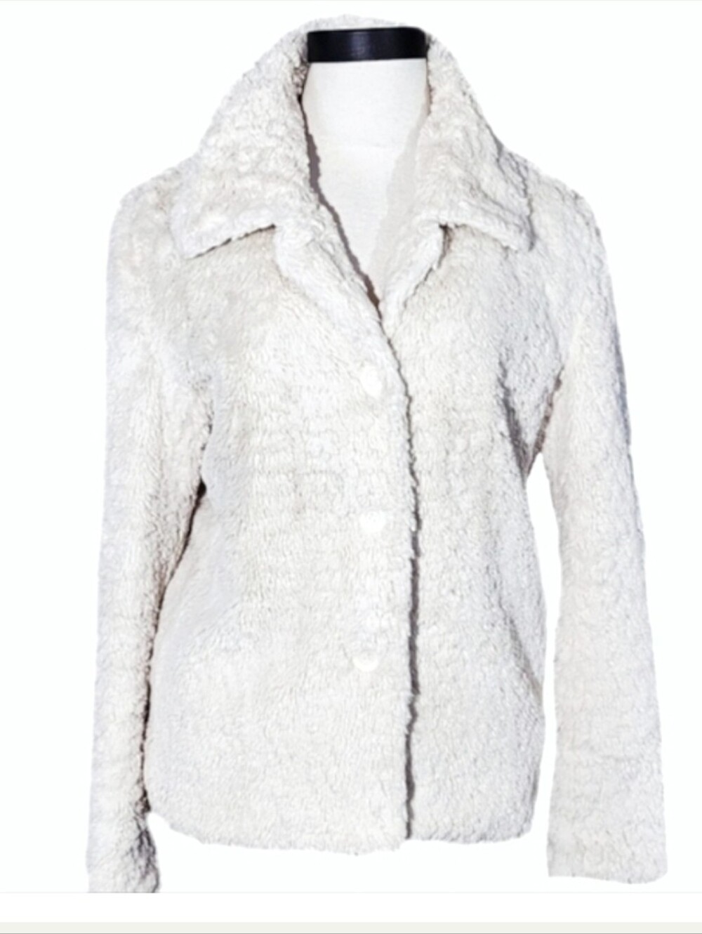 Erin London Jacket Faux Fur Button Front Off-White Size L - Picture 10 of 13